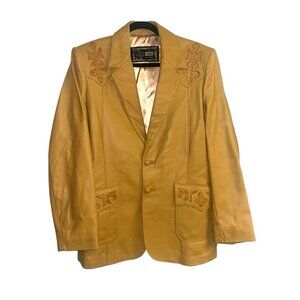 Vintage The Leather Factory Pharr Texas Embroidered Tan Leather Jacket Size 44